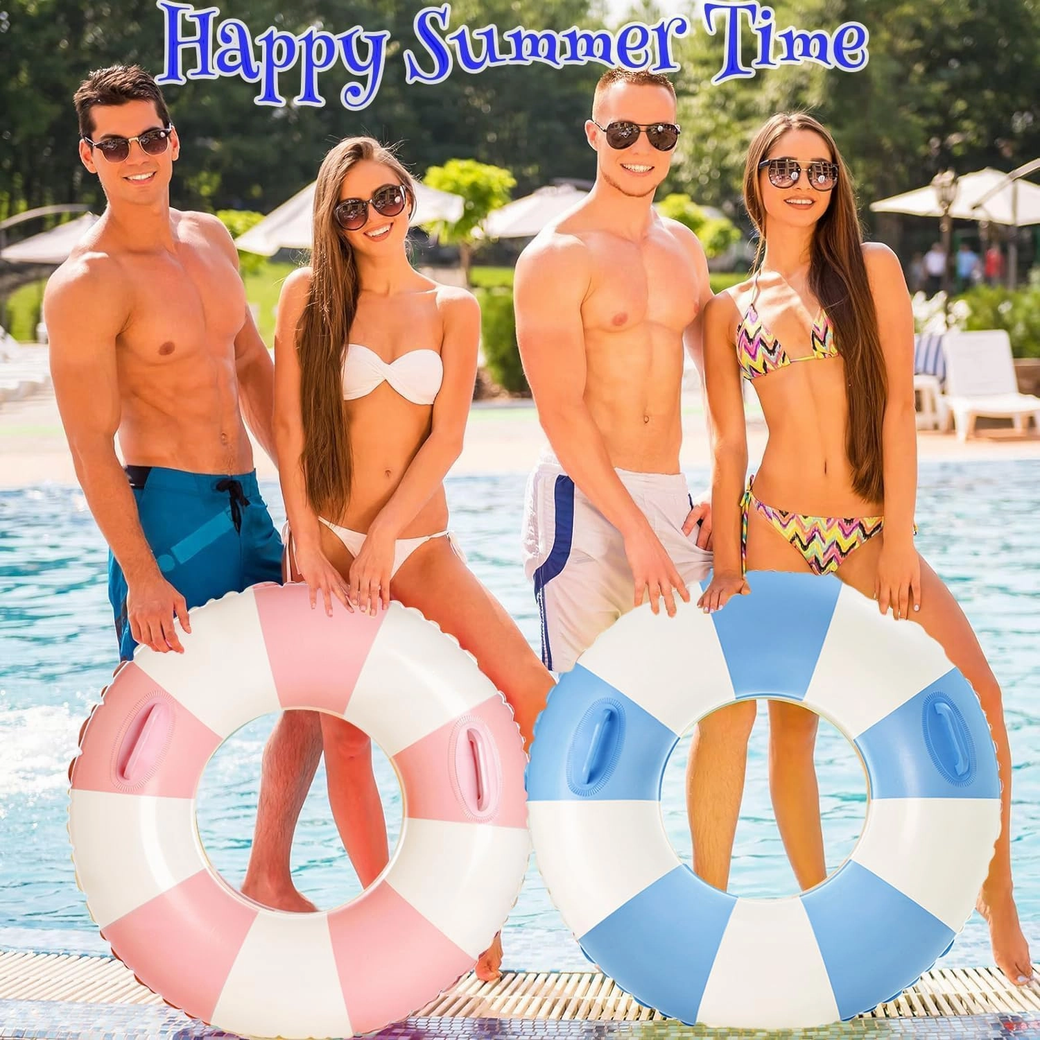 Large Swim Ring with Handles for Adults,43 Inch Classic Striped Pool Inner Tubes,Inflatable Pool Floats,Pool Floaties Adult Size for Summer Pool Party Beach