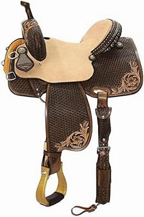 Leather Barrel Racing Western Horse Saddle Handmade Premium Horseback Comfort Riding Trail Equestrian Tooled Carved Horse Sdadles for Horse Riding Size: 10"-18" inches Seat, MOB270