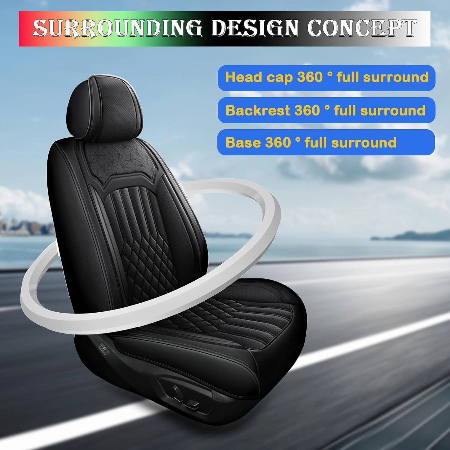 Leather Seat Cover for Ford Bronco Sport 2021-2024, Waterproof Soft Seat Covers with Airbag Compatible, Automotive Interior Accessories Seat Cushions and Seat Protectors(Black, 5 Seats)