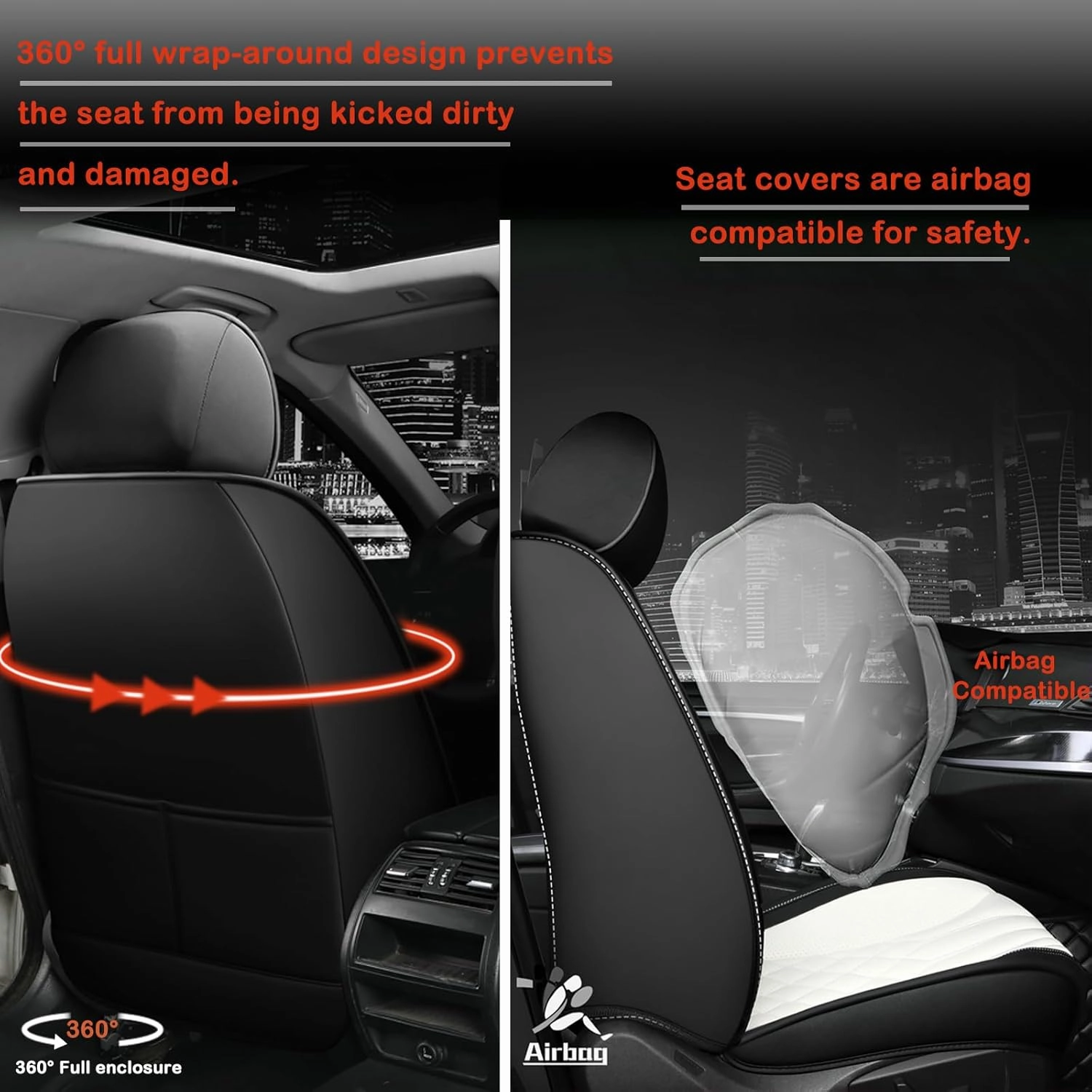 Leather Seat Cover for Ford Bronco Sport 2021-2024, Waterproof Soft Seat Covers with Airbag Compatible, Automotive Interior Accessories Seat Cushions and Seat Protectors(Black, 5 Seats)