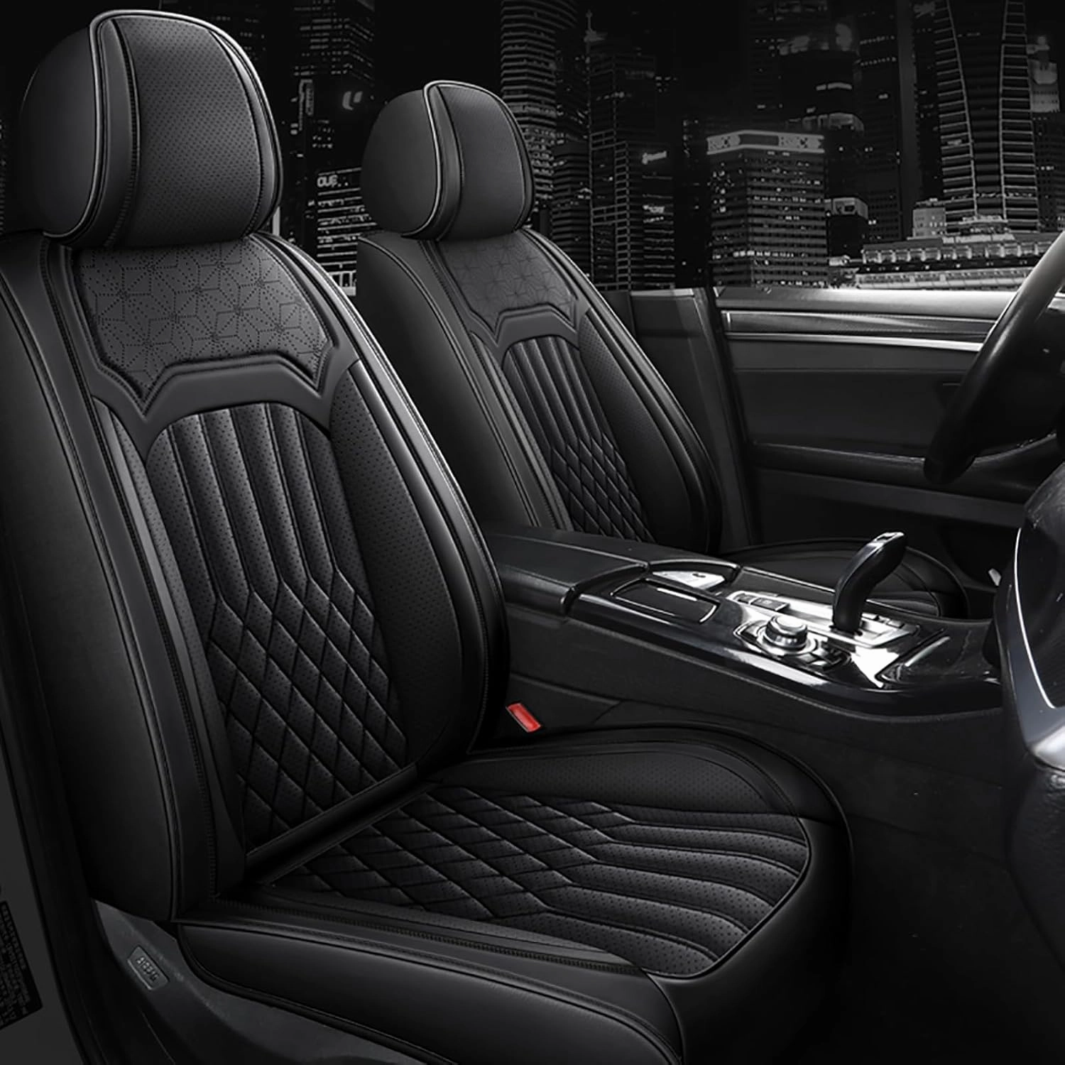 Leather Seat Cover for Ford Bronco Sport 2021-2024, Waterproof Soft Seat Covers with Airbag Compatible, Automotive Interior Accessories Seat Cushions and Seat Protectors(Black, 5 Seats)