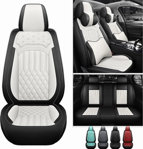 Leather Seat Cover for Ford Bronco Sport 2021-2024, Waterproof Soft Seat Covers with Airbag Compatible, Automotive Interior Accessories Seat Cushions and Seat Protectors(Black&White, 5 Seats)