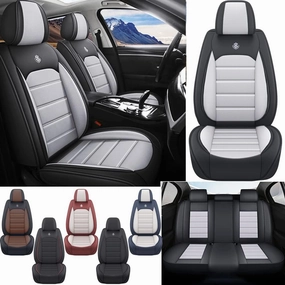 Leather Seat Cover for Saturn Aura 2007 2008 2009,Waterproof Soft Seat Covers,Interior Accessories Seat Covers Cushion Vehicle Protector Airbag Compatible(Black&Gray,Full Set)