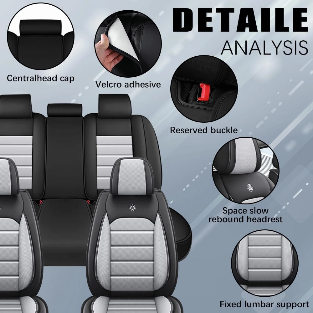Leather Seat Cover for Saturn Aura 2007 2008 2009,Waterproof Soft Seat Covers,Interior Accessories Seat Covers Cushion Vehicle Protector Airbag Compatible(Black&Gray,Full Set)