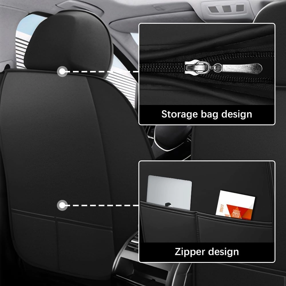 Leather Seat Cover for Saturn Aura 2007 2008 2009,Waterproof Soft Seat Covers,Interior Accessories Seat Covers Cushion Vehicle Protector Airbag Compatible(Black&Gray,Full Set)