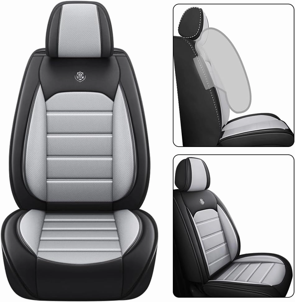 Leather Seat Cover for Saturn Aura 2007 2008 2009,Waterproof Soft Seat Covers,Interior Accessories Seat Covers Cushion Vehicle Protector Airbag Compatible(Black&Gray,Full Set)