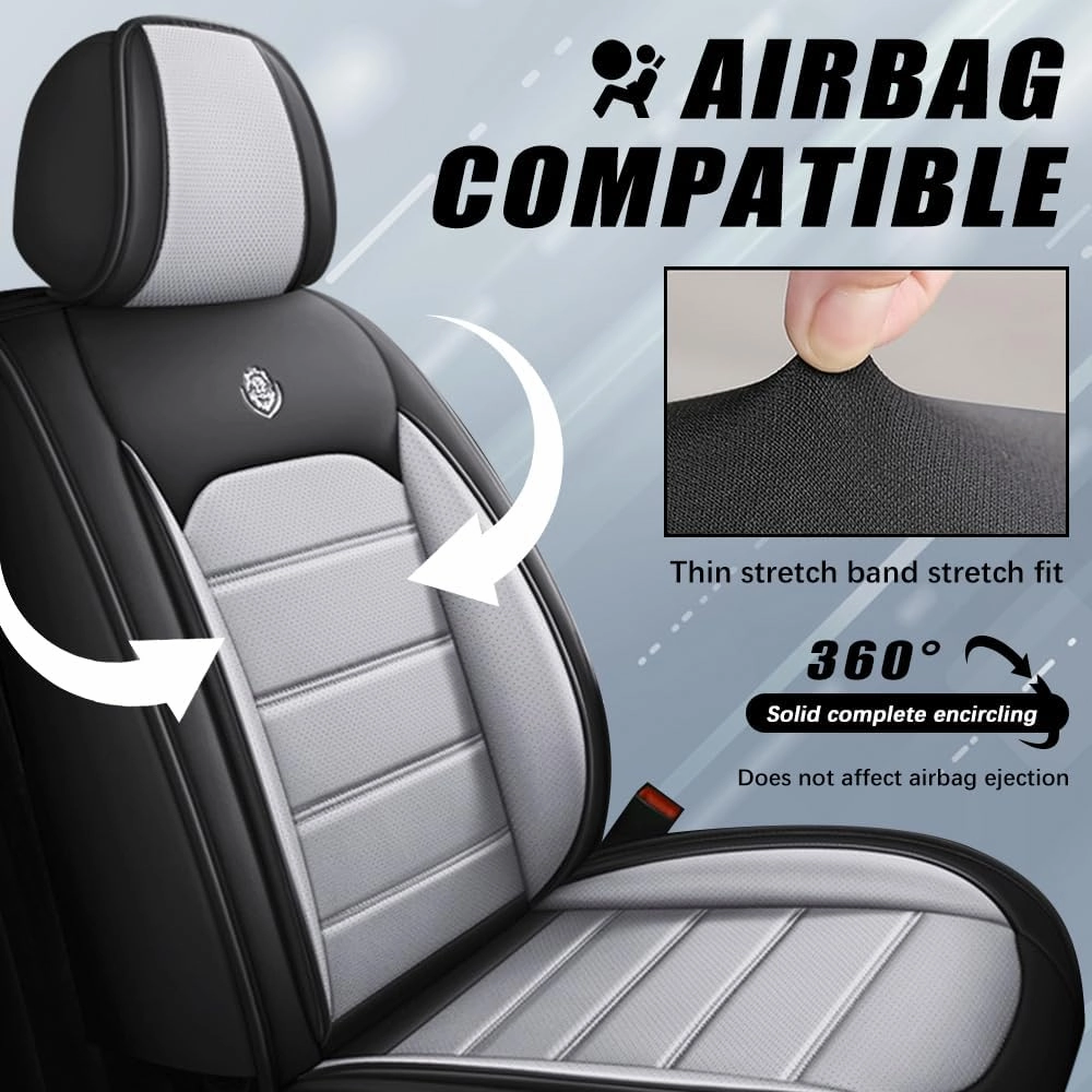 Leather Seat Cover for Saturn Aura 2007 2008 2009,Waterproof Soft Seat Covers,Interior Accessories Seat Covers Cushion Vehicle Protector Airbag Compatible(Black&Gray,Full Set)