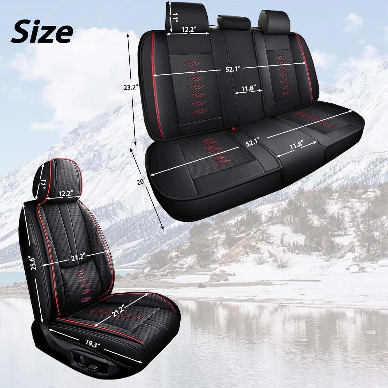 Leather Seat Covers for Chevy Bolt EUV 2022 2023,Car Seat Covers Full Set,Waterproof Car Seat Protectors with Airbag,Comfort Interior Cover Seats for Cars(Black Red,Pillows)