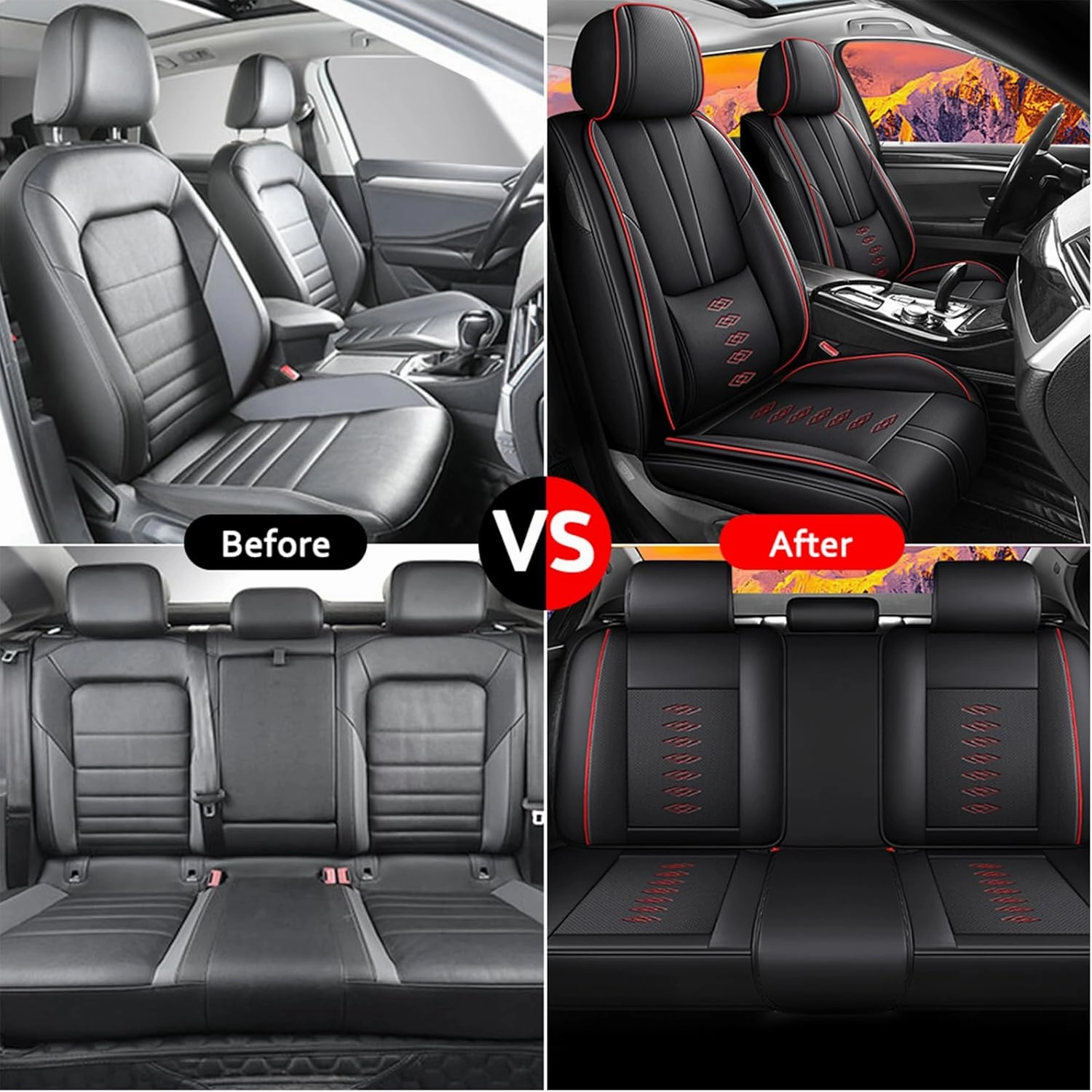 Leather Seat Covers for Chevy Bolt EUV 2022 2023,Car Seat Covers Full Set,Waterproof Car Seat Protectors with Airbag,Comfort Interior Cover Seats for Cars(Black Red,Pillows)