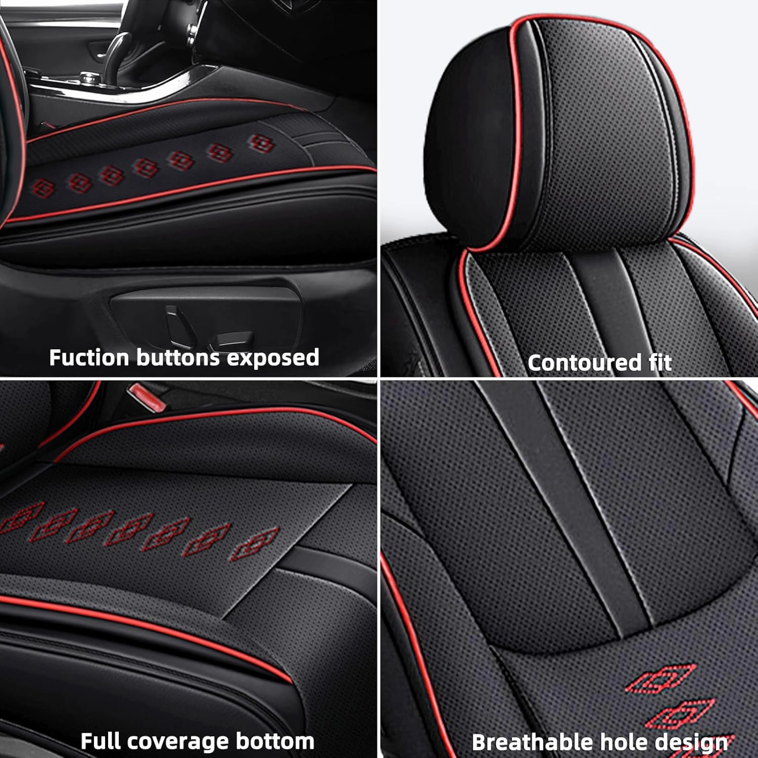 Leather Seat Covers for Chevy Bolt EUV 2022 2023,Car Seat Covers Full Set,Waterproof Car Seat Protectors with Airbag,Comfort Interior Cover Seats for Cars(Black Red,Pillows)