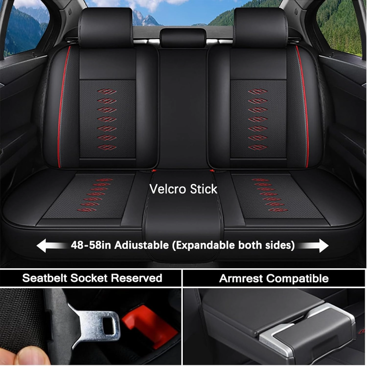 Leather Seat Covers for Chevy Bolt EUV 2022 2023,Car Seat Covers Full Set,Waterproof Car Seat Protectors with Airbag,Comfort Interior Cover Seats for Cars(Black Red,Pillows)