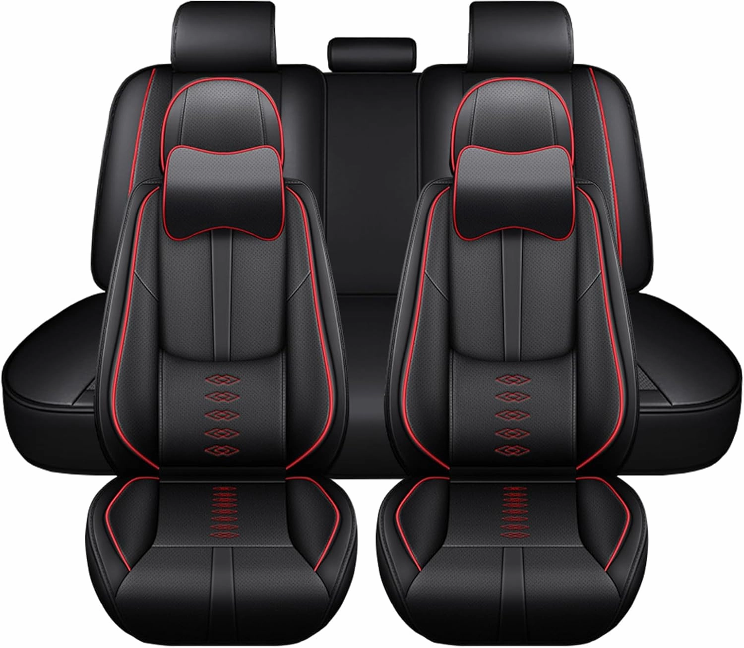 Leather Seat Covers for Chevy Bolt EUV 2022 2023,Car Seat Covers Full Set,Waterproof Car Seat Protectors with Airbag,Comfort Interior Cover Seats for Cars(Black Red,Pillows)