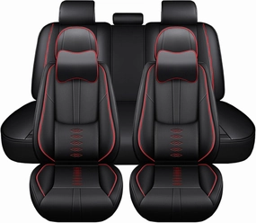 Leather Seat Covers for Chevy Bolt EUV 2022 2023,Car Seat Covers Full Set,Waterproof Car Seat Protectors with Airbag,Comfort Interior Cover Seats for Cars(Black Red,Pillows)