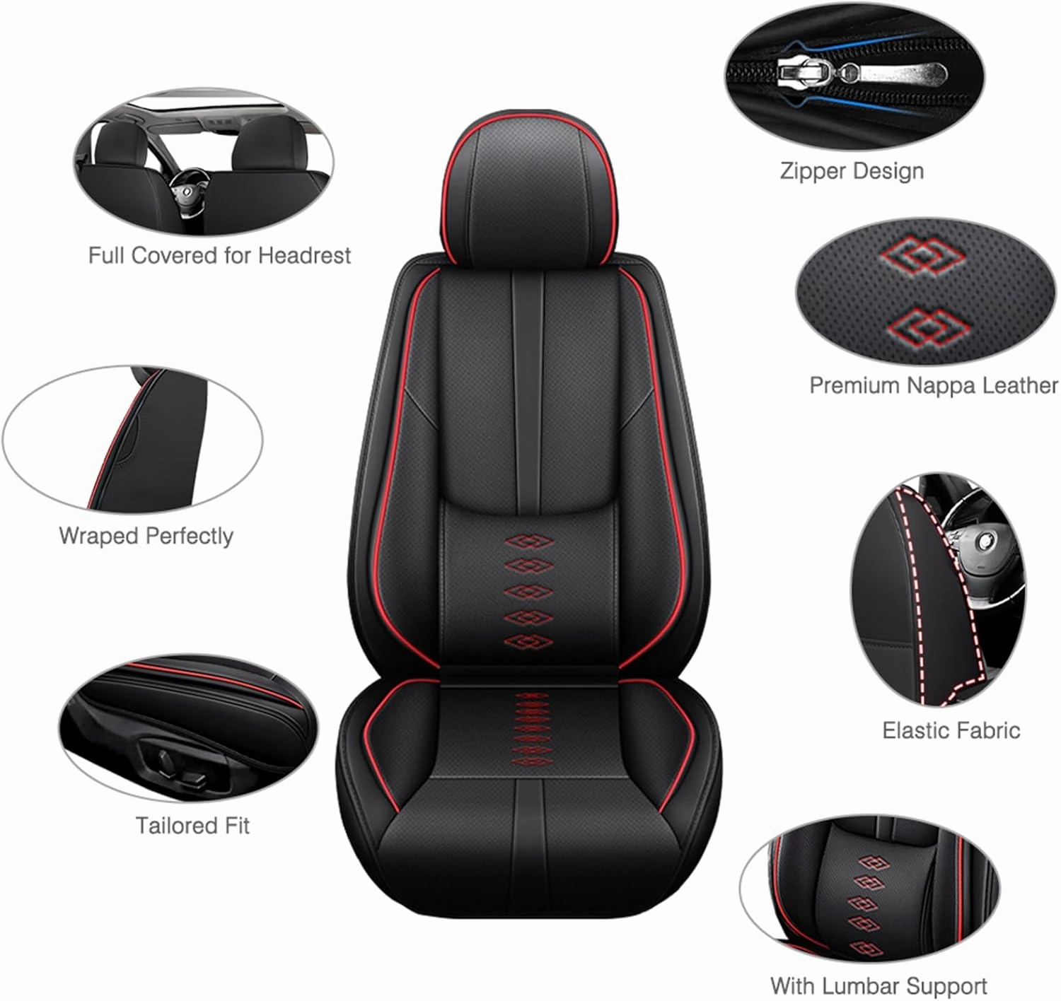 Leather Seat Covers for Chevy Bolt EUV 2022 2023,Car Seat Covers Full Set,Waterproof Car Seat Protectors with Airbag,Comfort Interior Cover Seats for Cars(Black Red,Pillows)