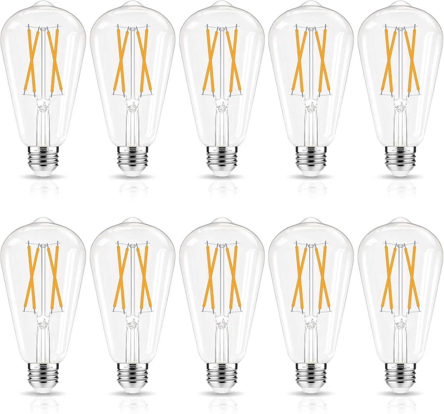 LED Edison Bulbs Dimmable, E26 Bulb 60 watt, Soft White 2700K, ST58 Vintage Light Bulbs, 90  CRI, 6W 600LM, E26 Medium Base, Clear Glass, 10 Pack