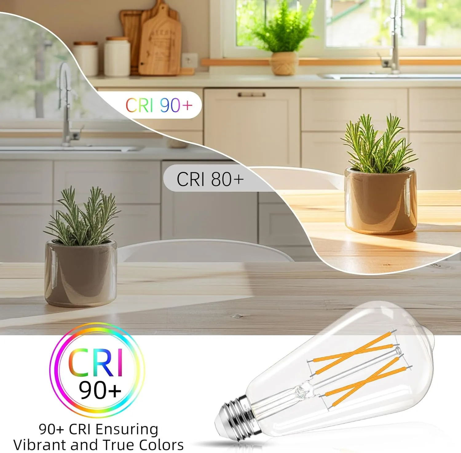 LED Edison Bulbs Dimmable, E26 Bulb 60 watt, Soft White 2700K, ST58 Vintage Light Bulbs, 90  CRI, 6W 600LM, E26 Medium Base, Clear Glass, 10 Pack