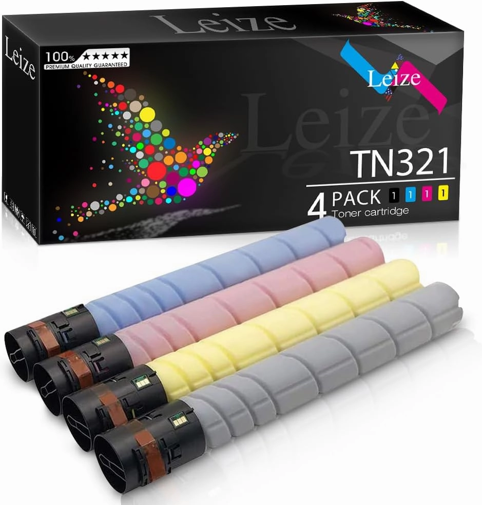 Leize Compatible TN321 Konica Minolta Bizhub C224e C364e C284e Toner Cartridge TN-321 Replacement for Konica Minolta Bizhub C224 C284 C364 C7822 C7828 Series Printers Ink (KCMY, 4-Pack)