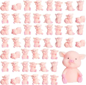 Lenwen 50 Pcs Cute Pink Pig Toy Figures Resin Miniature Pig Figurines Miniature Pig Cake Toppers for Cake Decoration, Home Decor, Mini Garden Decoration, Table Centerpieces, DIY Crafts