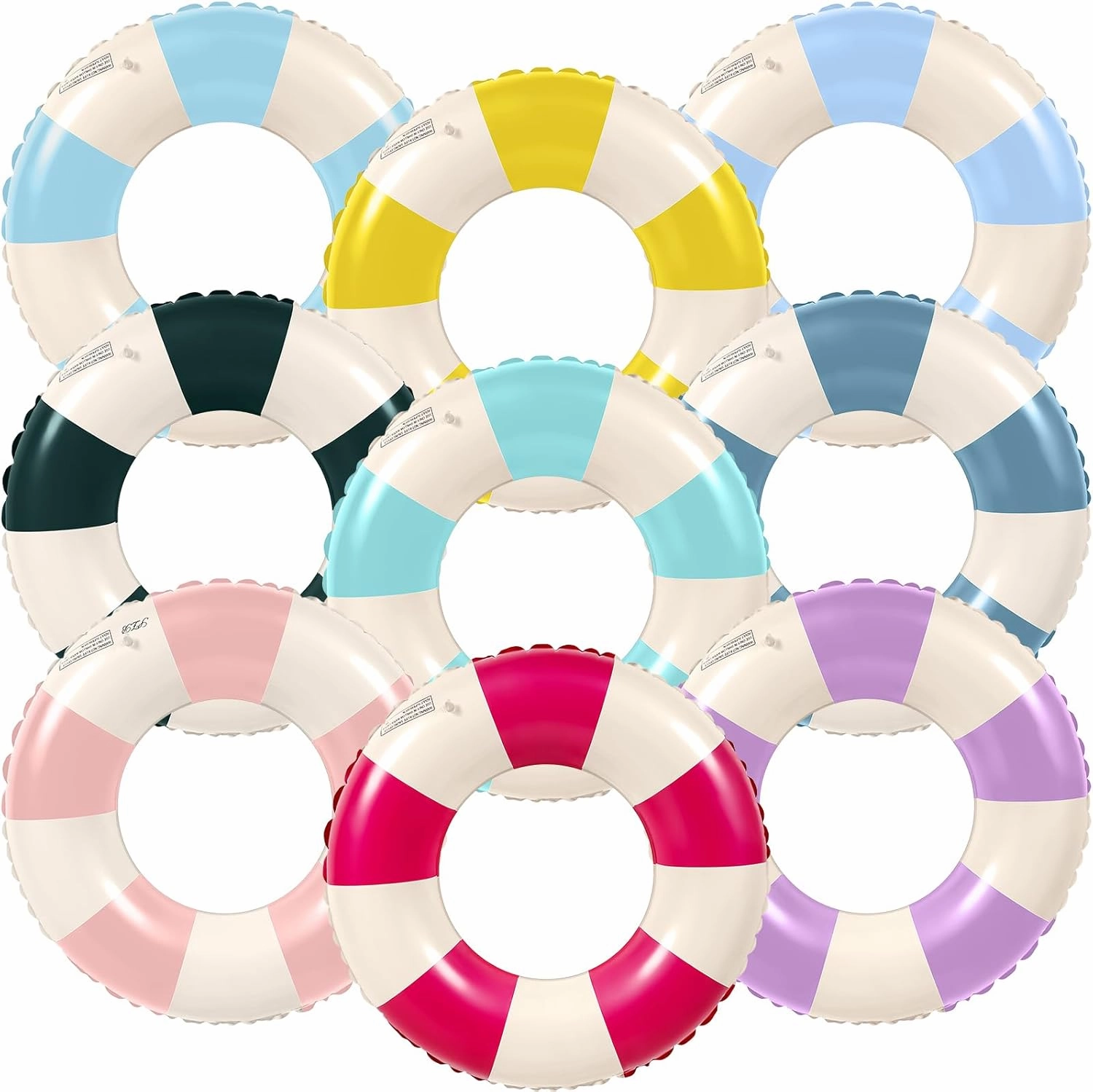 Lenwen 9 Pcs Classic Striped Pool Inner Tubes Pool Tubes with Fun Prints Pool Float Tube Inflatable Tube Float Bachelorette Pool Floaties for Swimming Pool Summer Beach Party Decor Supplies
