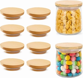 Lids for Oui Yogurt Jars, 8pcs Yogurt Jar Lids, Bamboo Wooden lids for Oui Yogurt Jars, Reusable Yogurt Bamboo Jar Lids Set with Silicone Sealing, Oui Lids for Yogurt Jars