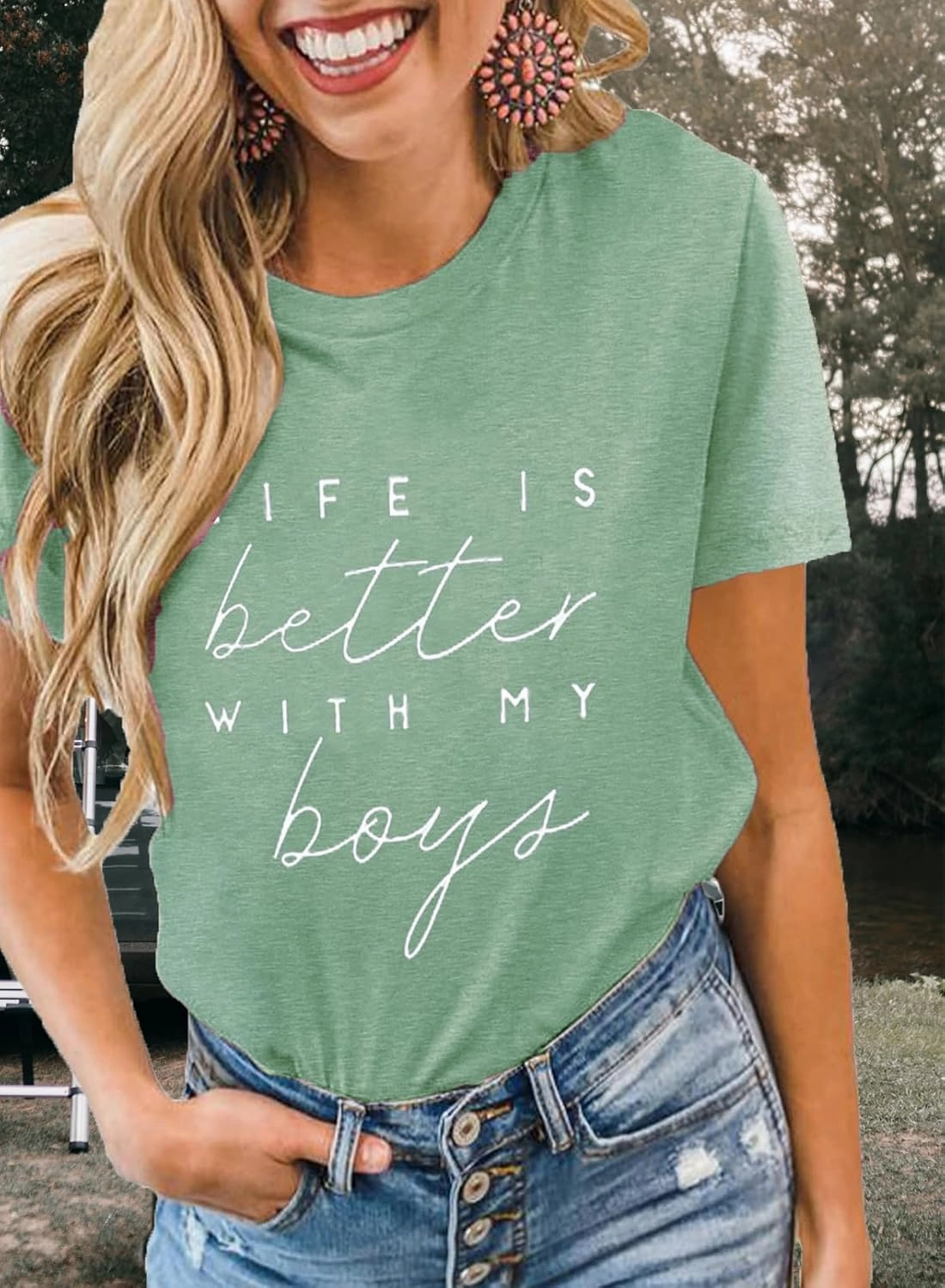 Life is Better with My Boys Women Funny Mom Gift Shirts Graphic Summer Short Athletic Casual Workout Tops