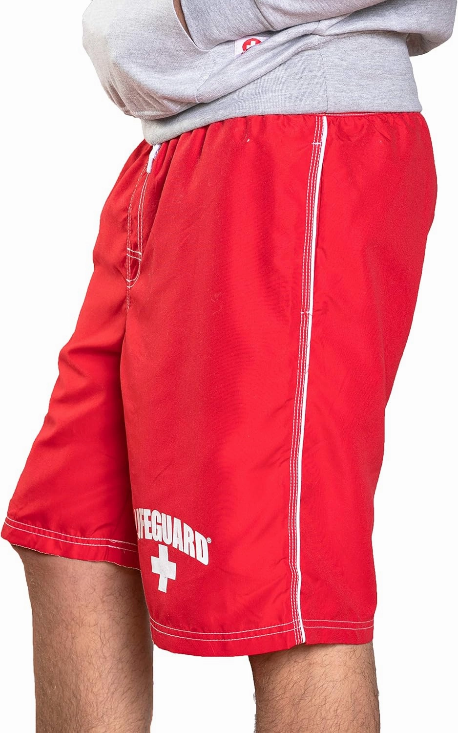 LIFEGUARD Officially Licensed Red Men's Board Shorts Swim Trunks with Side Pocket, Men and Boys, Great for Beach & Pool