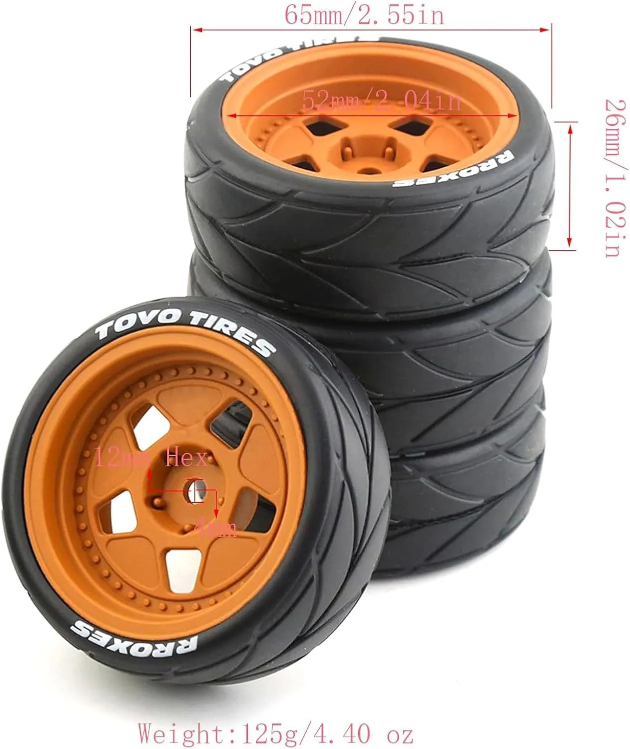 Lifehead 65mm On Road Rubber Tires& Wheels Rims 12mm Hex Hub for HPI Ken Block's Tamiya XV01 TT01 TT02B Kyosho FAZER MK2 Lc racing PTG HSP RGT RC 3RACING D5 1/10 RC Rally Car