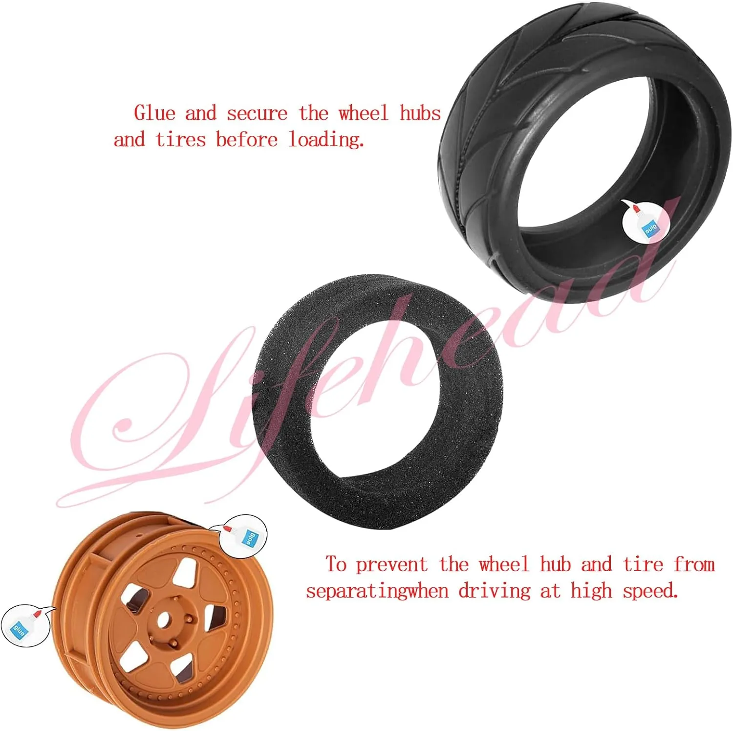 Lifehead 65mm On Road Rubber Tires& Wheels Rims 12mm Hex Hub for HPI Ken Block's Tamiya XV01 TT01 TT02B Kyosho FAZER MK2 Lc racing PTG HSP RGT RC 3RACING D5 1/10 RC Rally Car