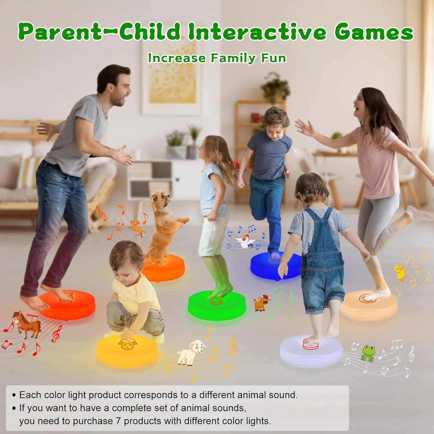 Light Up Music Toys, Touch Sensitive Toddler Toy, LED Floor Tiles Indoor Games, Interactive Animal Sounds Toys for Home, School, Playground - Green (Cow)