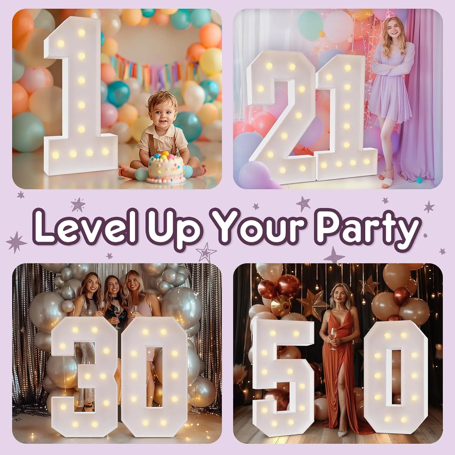 Light Up Numbers 4FT, Number 0 Light Up Sign Marquee Numbers 4 Feet Tall, Large 0 Marquee Number for 0th Birthday Party Decorations Mosaic Número
