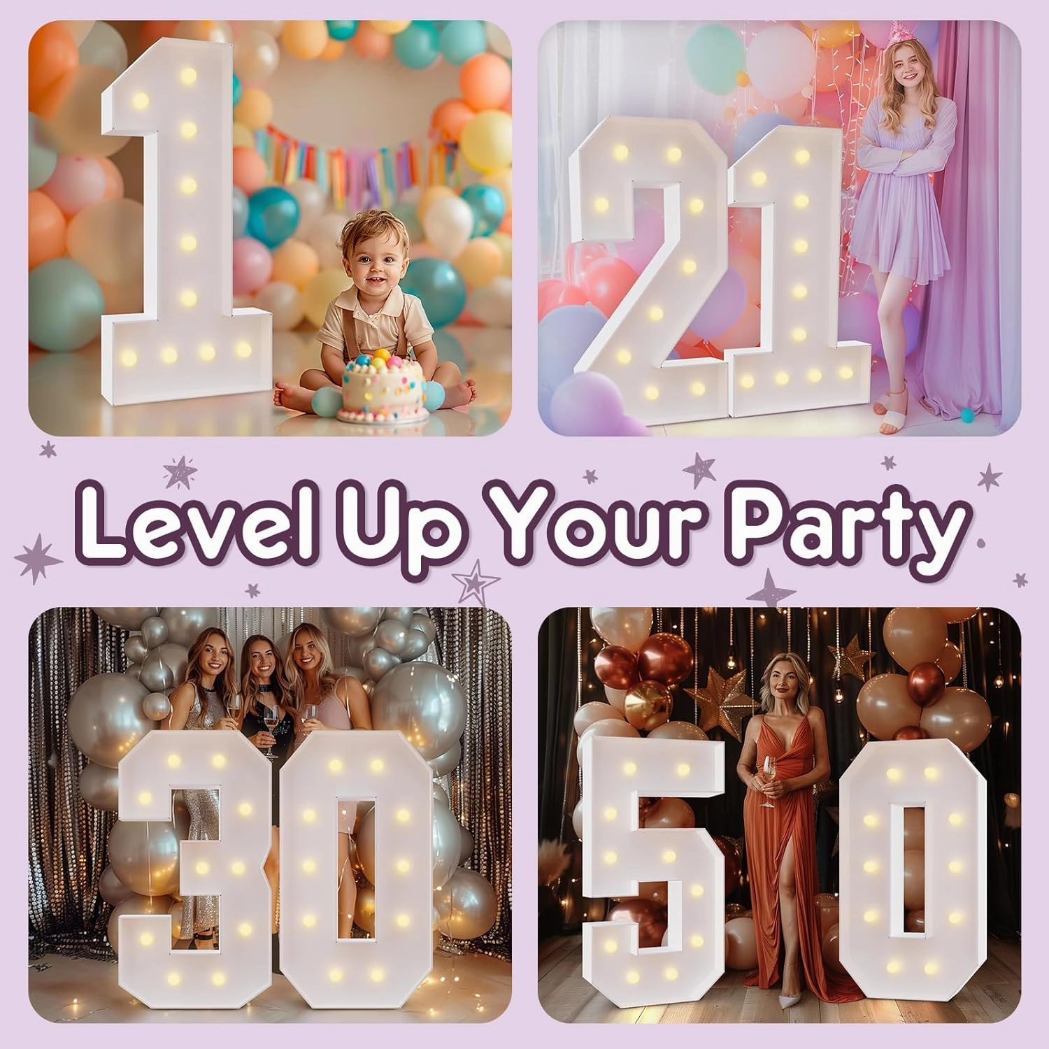 Light Up Numbers 4FT, Number 10 Light Up Sign Marquee Numbers 4 Feet Tall, Large 10 Marquee Number for 10th Birthday Party Decorations Mosaic Número