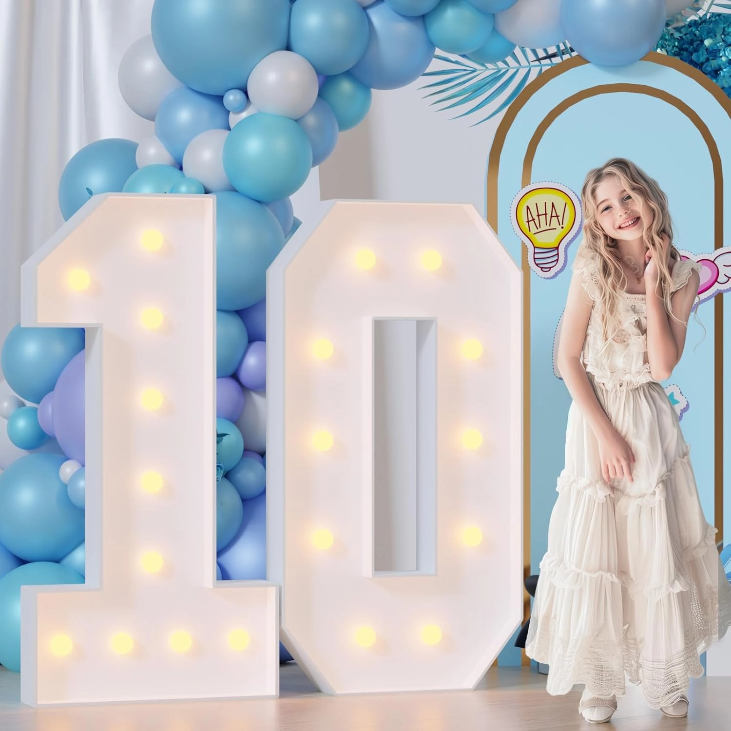 Light Up Numbers 4FT, Number 10 Light Up Sign Marquee Numbers 4 Feet Tall, Large 10 Marquee Number for 10th Birthday Party Decorations Mosaic Número