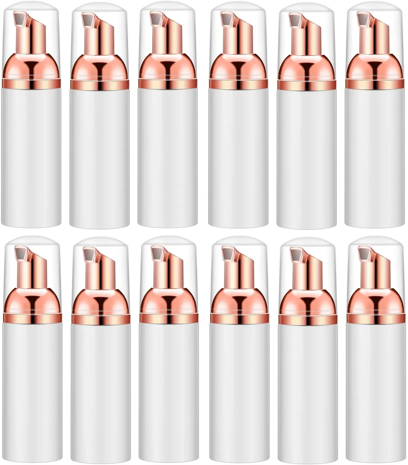 Lil Ray 2 Oz Empty White Foam Pump Bottle, Foamer Soap Dispenser for Lash Shampoo, Hand Soap, Foaming Cleaner(Rose Gold Pump, 12 PCS)