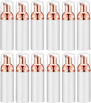Lil Ray 2 Oz Empty White Foam Pump Bottle, Foamer Soap Dispenser for Lash Shampoo, Hand Soap, Foaming Cleaner(Rose Gold Pump, 12 PCS)