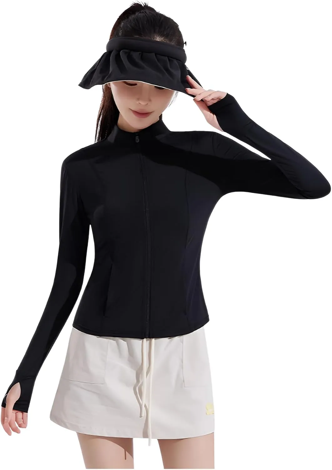 lilaBelle]【UPF 50  Protection 2025 Women's Nylon Spandex Yoga Jacket, Summer Breathable UV Rash Guard with Thumb Holes, Wicking Stretchy Workout Top for Running, Gym, Beach