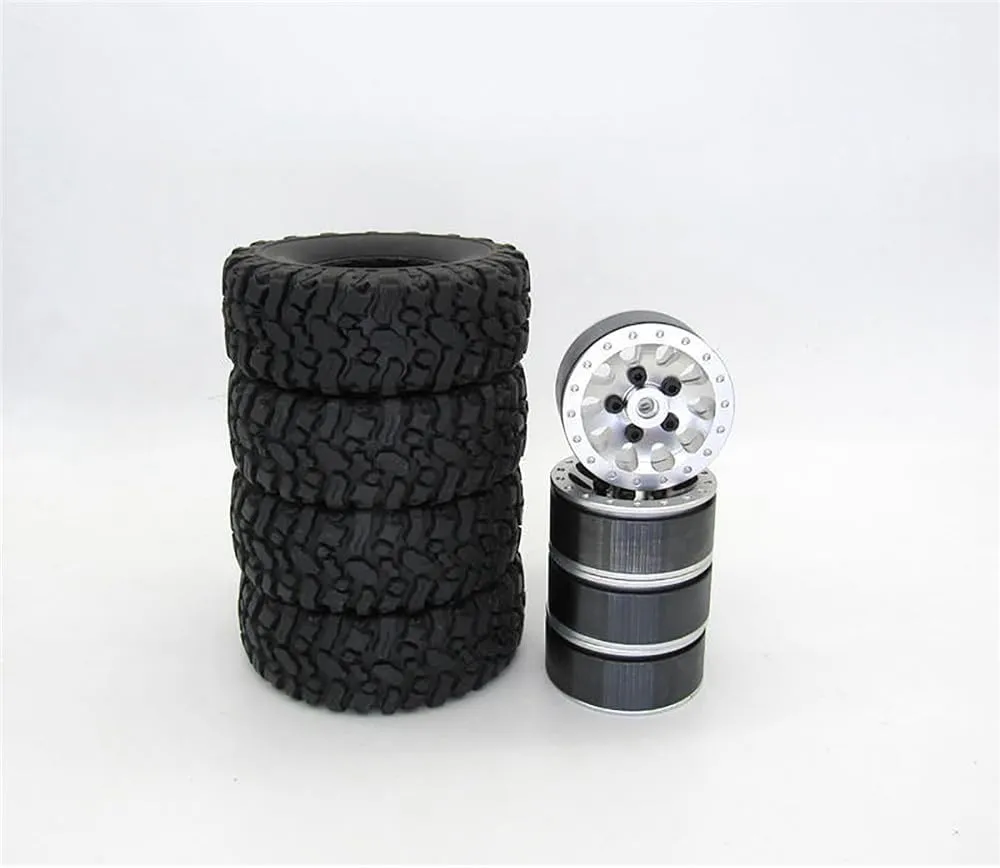 Lilianos 4pcs RC Car Metal Wheel Hubs with Soft Tyre for MN WPL RC Car Accessories Parts - (Color: Silver)