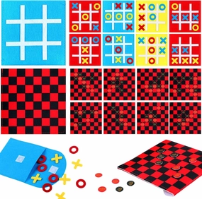 Liliful 30 Pack Tic Tac Toe Board Game 2 in 1 Checkers Game Sets Classic Educational Toy Tic Tac Toe Portable Felt with Storage Bag for Party Gifts Goodie Bag Stuffers Family Board, 2 Styles