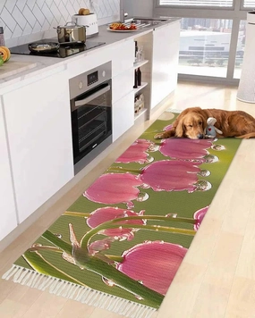 Lily of The Valley Kitchen Runner Rug 2x4 Bedside Rug with Tassel Cotton Woven Throw Rugs Washable Hallway Runner Rug Spring Summer Flowers Floor Carpet for Bedroom Bathroom Living Room