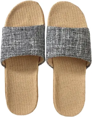 Linen Slippers for Women Men Summer Home Slippers Indoor Soft Sole Anti-Slip and Wear-Resistant Couple Slippers Open Toe Breathable House Shoes