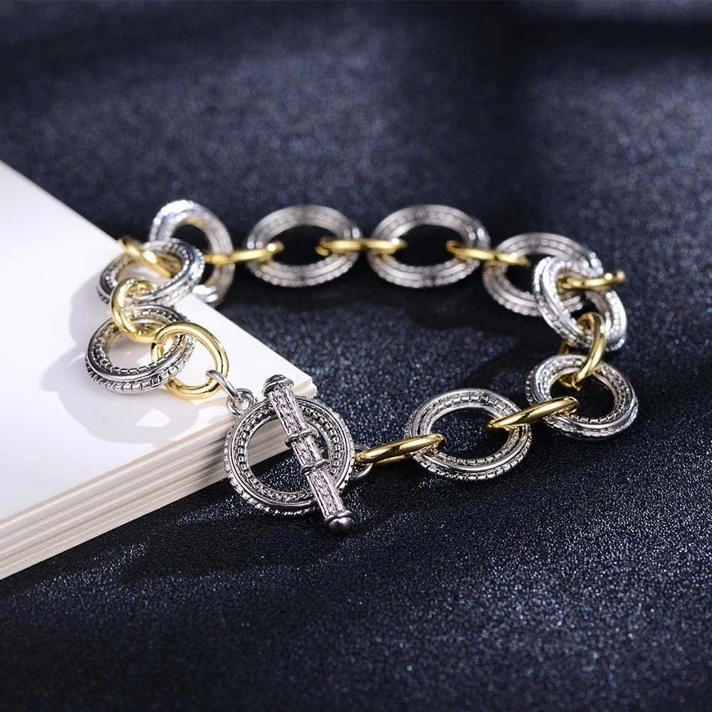 Link Bracelet for Women 2 tone Circles Chain Silver and Gold Wire Cable Bangle Designer Inspired Bracelets