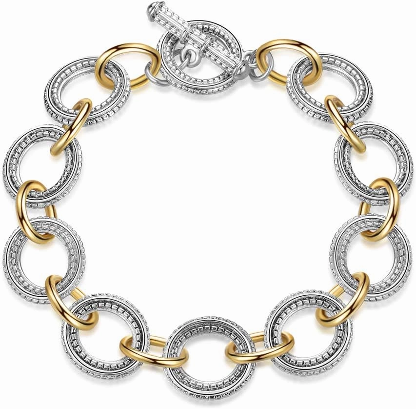 Link Bracelet for Women 2 tone Circles Chain Silver and Gold Wire Cable Bangle Designer Inspired Bracelets