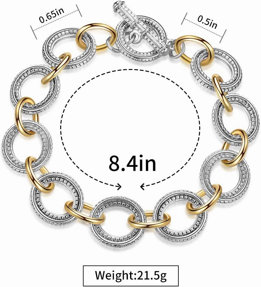 Link Bracelet for Women 2 tone Circles Chain Silver and Gold Wire Cable Bangle Designer Inspired Bracelets
