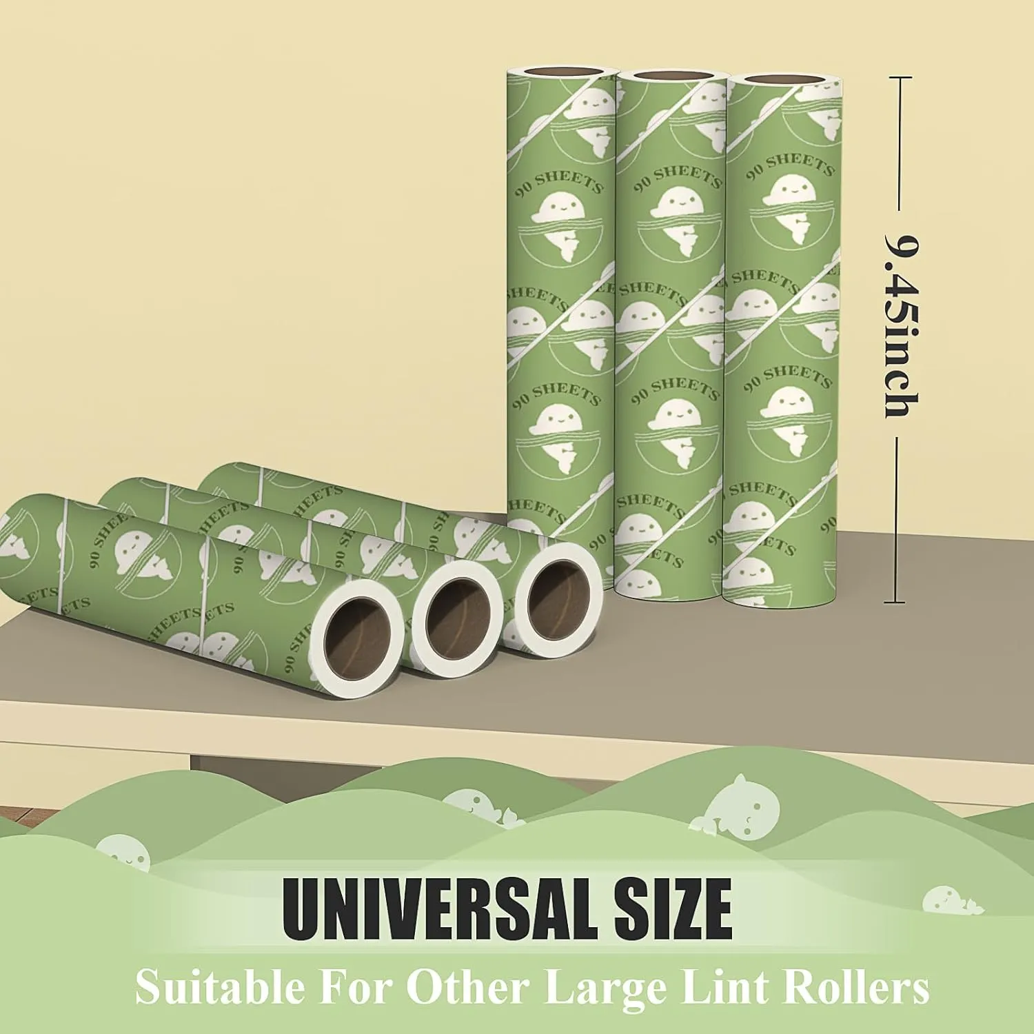 Lint Roller Refills 6 Pack 540 Sheets for Lint Remover, Luipaard Pet Hair Remover for Furniture with Super Width 9.45 in, Mega Sticky Roller Refills for Carpets, Cars, Curtains and Clothes