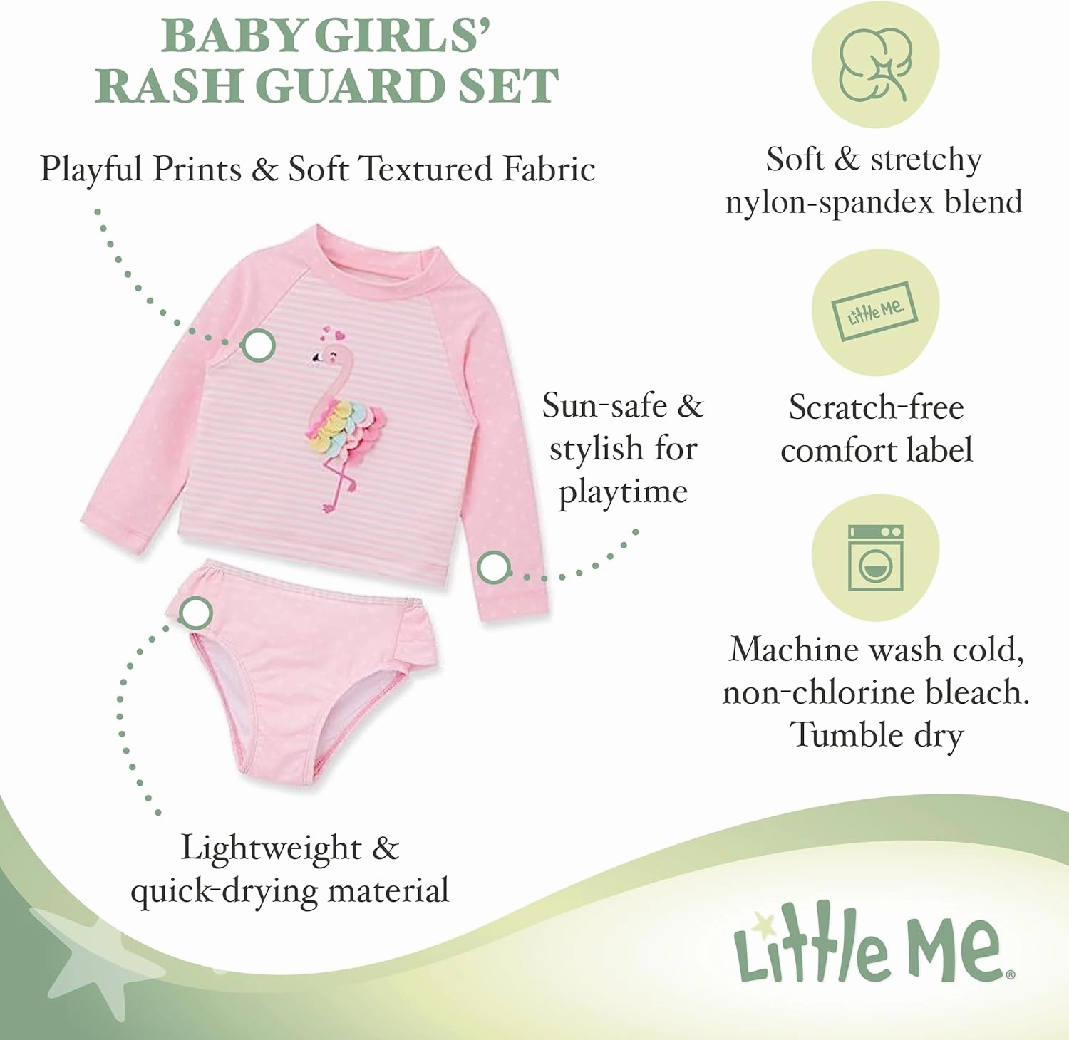 Little Me Baby Girl's Two-Piece UPF  50 Sun Protection Rash Guard Set