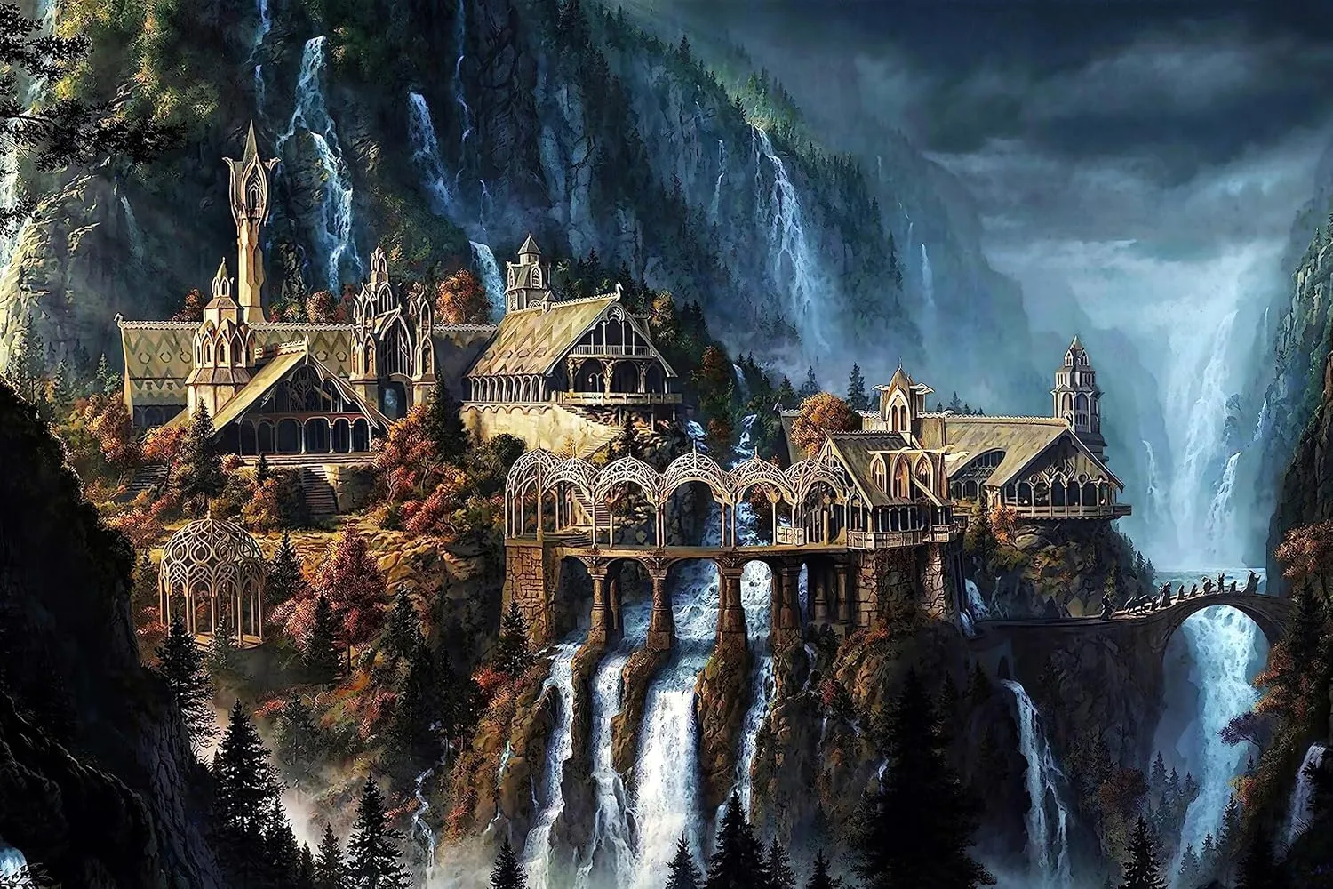 Lord of The Rings 1000 Piece Puzzle for Adults - Waterfall Town Artwork Jigsaw Family Game