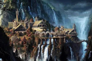 Lord of The Rings 1000 Piece Puzzle for Adults - Waterfall Town Artwork Jigsaw Family Game