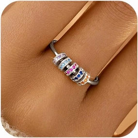 LOVECOM S925 Sterling Silver Fidget Anti Anxiety Rings With Cubic Zirconia Beads Spinner Ring for Women 14k Gold Plated Stress Relief Spinning Ring Jewelry Christmas Gifts for Mom to Daughter