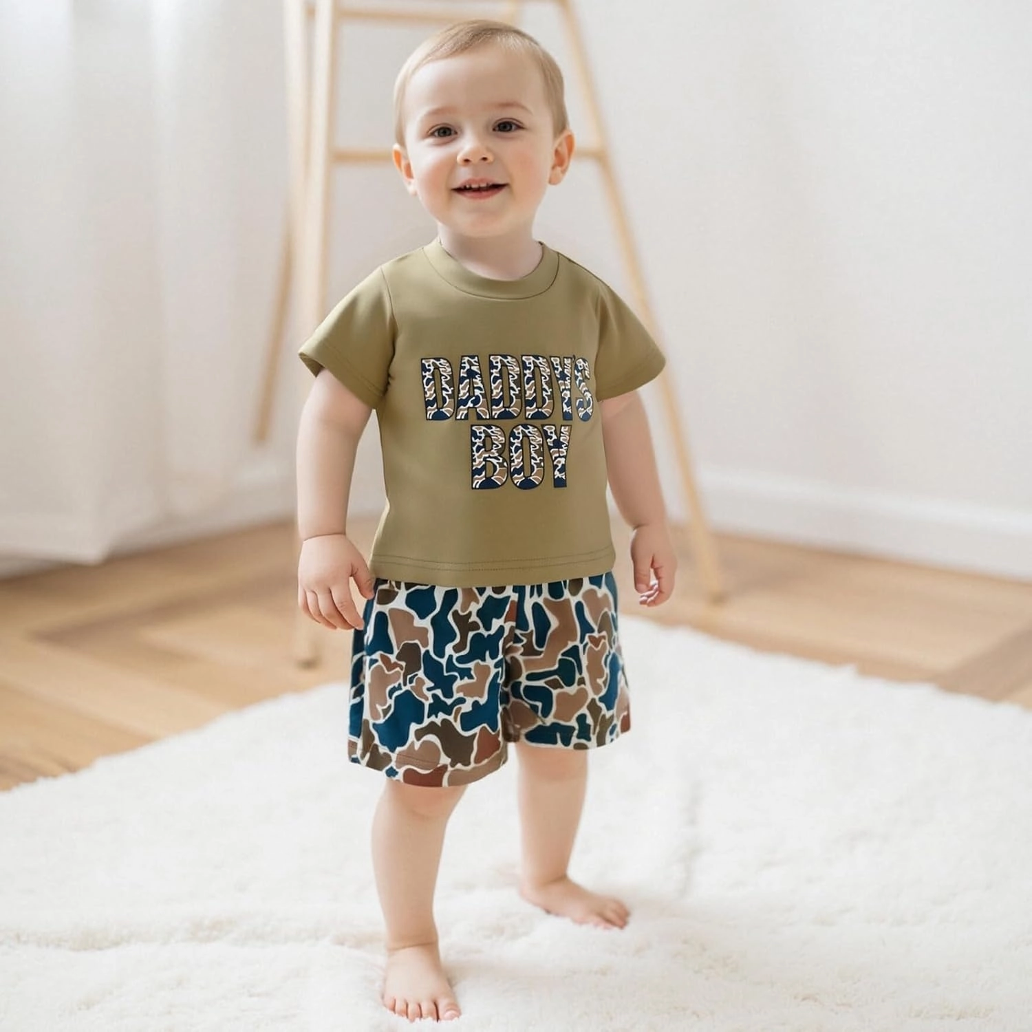 luethbiezx Toddler Baby Boys Summer Clothes Set Daddy's Boy Short Sleeve T-shirt and Camoflage Shorts 2PCS Outfit