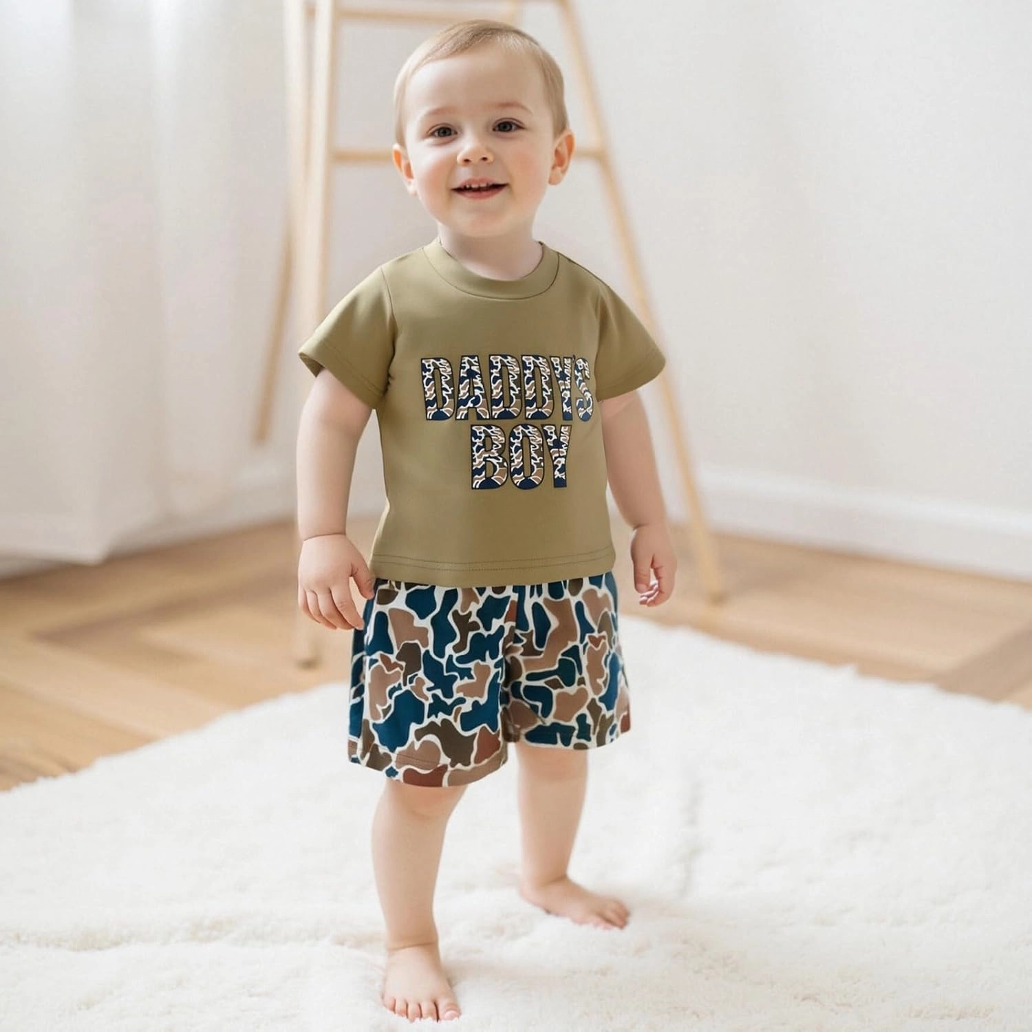 luethbiezx Toddler Baby Boys Summer Clothes Set Daddy's Boy Short Sleeve T-shirt and Camoflage Shorts 2PCS Outfit