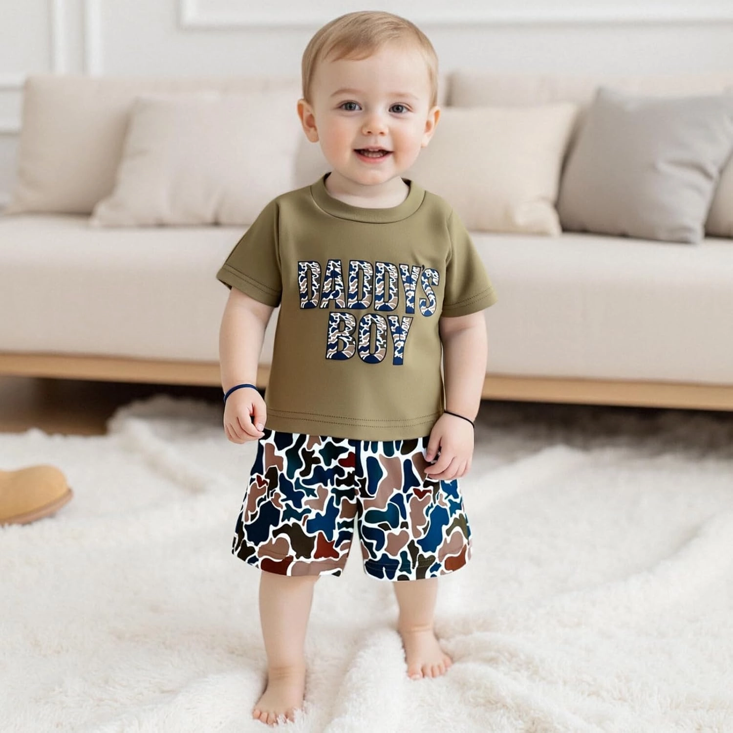luethbiezx Toddler Baby Boys Summer Clothes Set Daddy's Boy Short Sleeve T-shirt and Camoflage Shorts 2PCS Outfit